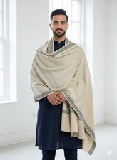 Handmade Men's Shawl with Embroidered Border - Black, Navy Blue, Beige