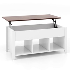 Costway Lift Top Coffee Table w/ Hidden Compartment and Storage Shelves White