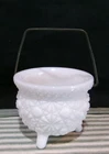 vintage small milk glass 3 legged bowl with handle