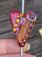 BIG Lampwork Glass Heart Focal Bead HANDMADE Artisan Lampwork Glass Focal Bead