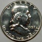 1957 Franklin Half Dollar Silver UNC GEM, Bright White, Luster