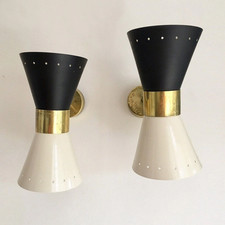 Mid Century Modern Brass Wall Sconce Pair Italian Stilnovo Vanity Lamp