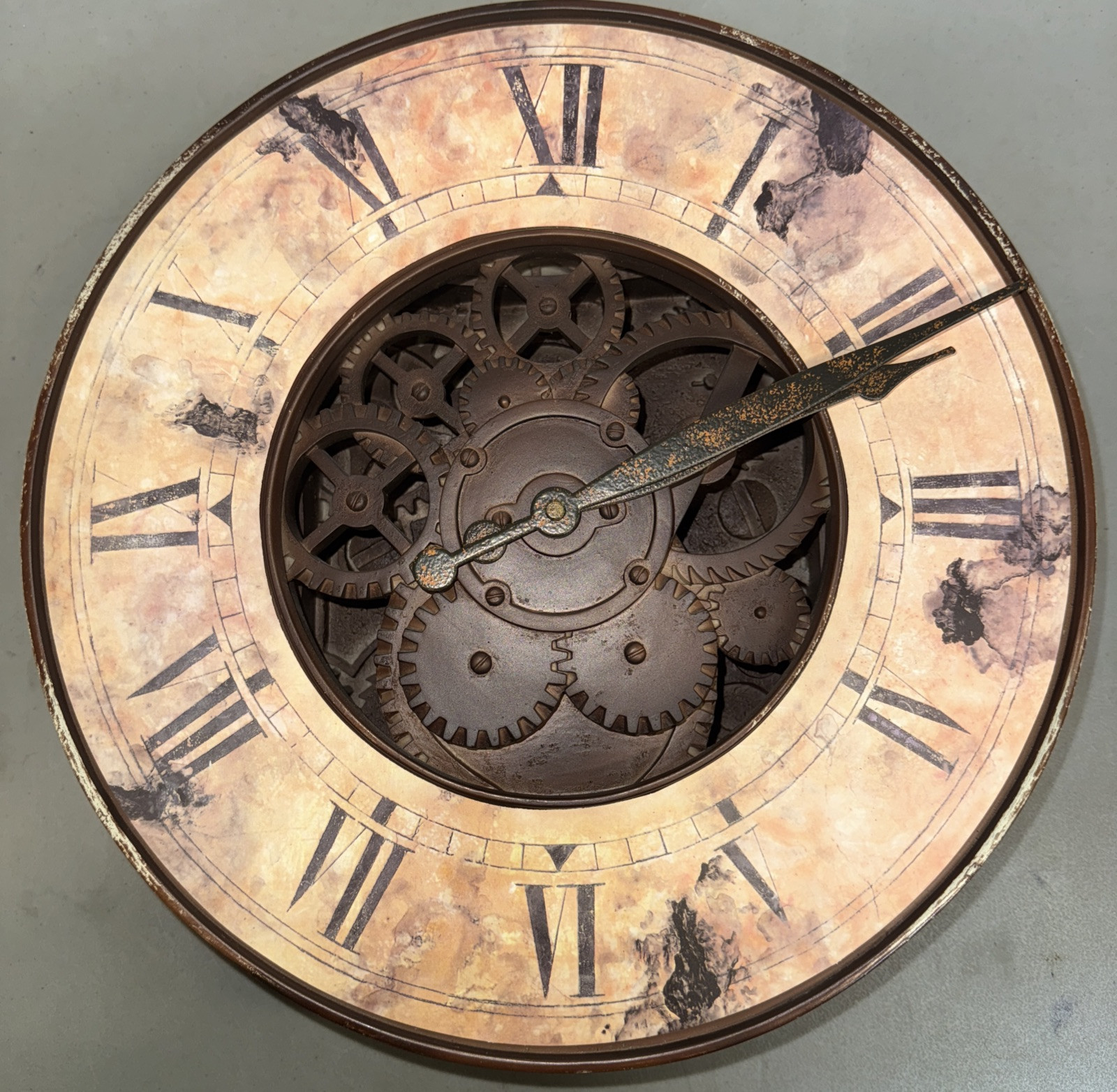 Infinity Instruments Wall Clock Roman Rusty Gears Industrial Vintage Heavy Resin