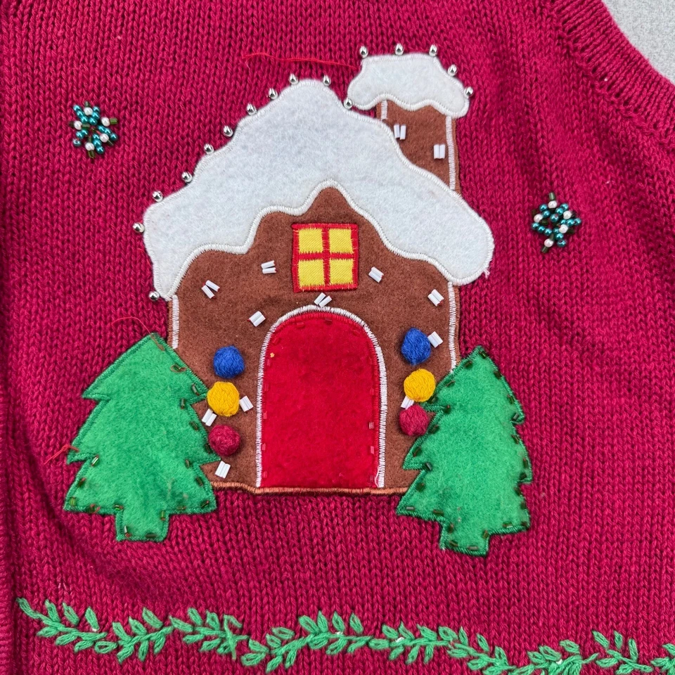 Chaleco Suéter Navidad Bobbie Brooks Vintage Talla 18W Rojo Pan de Jengibre Reno Foto 2 de 4