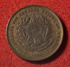 Brazil 20 Reis 1889 Bronze Coin KM#490 T9312