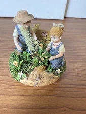 Homco Home Interiors Boy and Girl in the Garden Candle Top Very Good Cond Decor