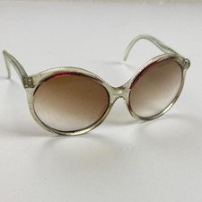 Vtg 70s Oversized Round Sunglasses Clear Smoky Frame Brown Gradient Lens Boho