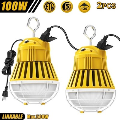 2X LED Temporary Work Light 100W 14000lm Linkable Construction Light,Plug-n-Play