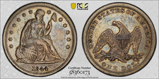 1844 SEATED LIBERTY DOLLAR PCGS VF 30 WHOA! MINTAGE OF JUST 20,000, NICE APPEAL