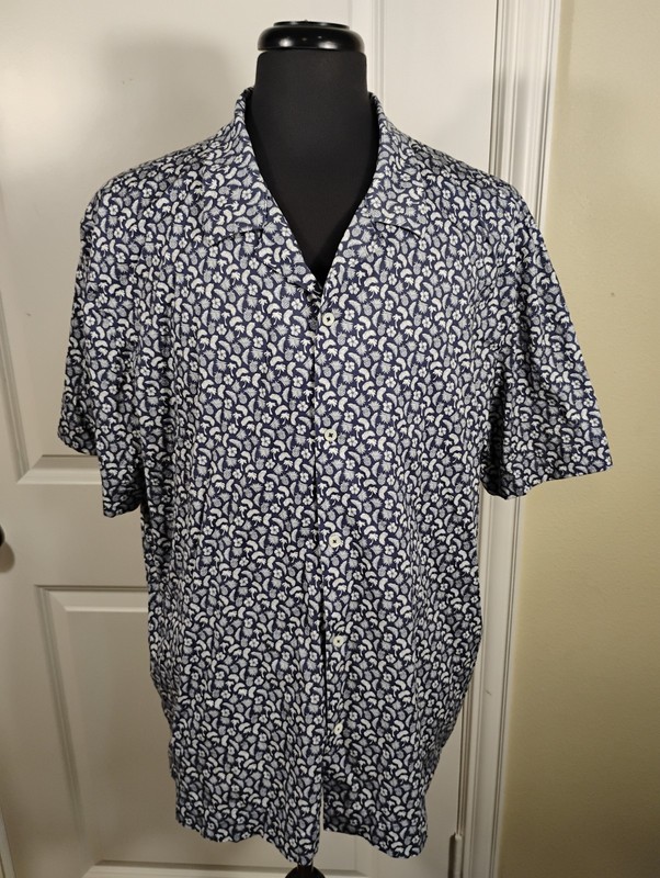  BUGATCHI SHORT SLEEVE NATURE BUTTON FRONT SHIRT SZ 3XL 8 WAY STRETCH