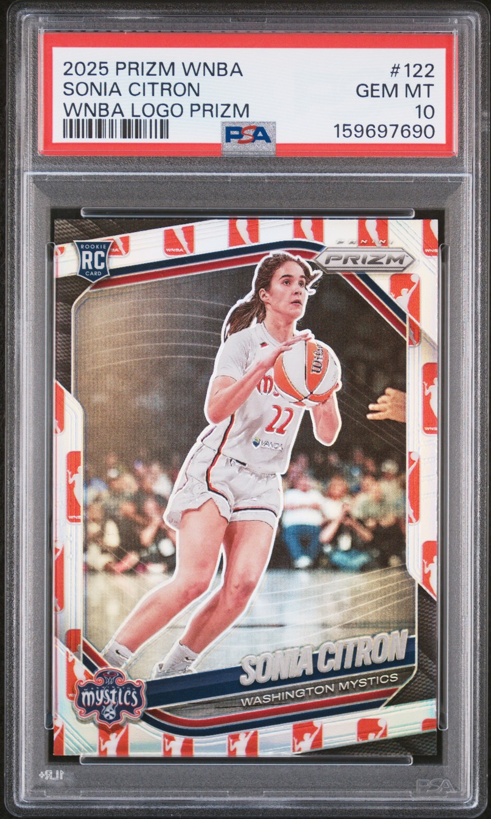2025 PANINI PRIZM WNBA WNBA LOGO PRIZM #122 SONIA CITRON ROOKIE RC PSA 10