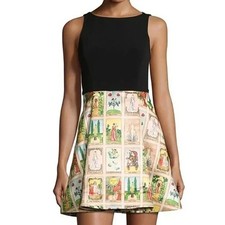 Alice + Olivia Kourtney Tarot Card Print Mini Dress Black Fortunada Mystical 6