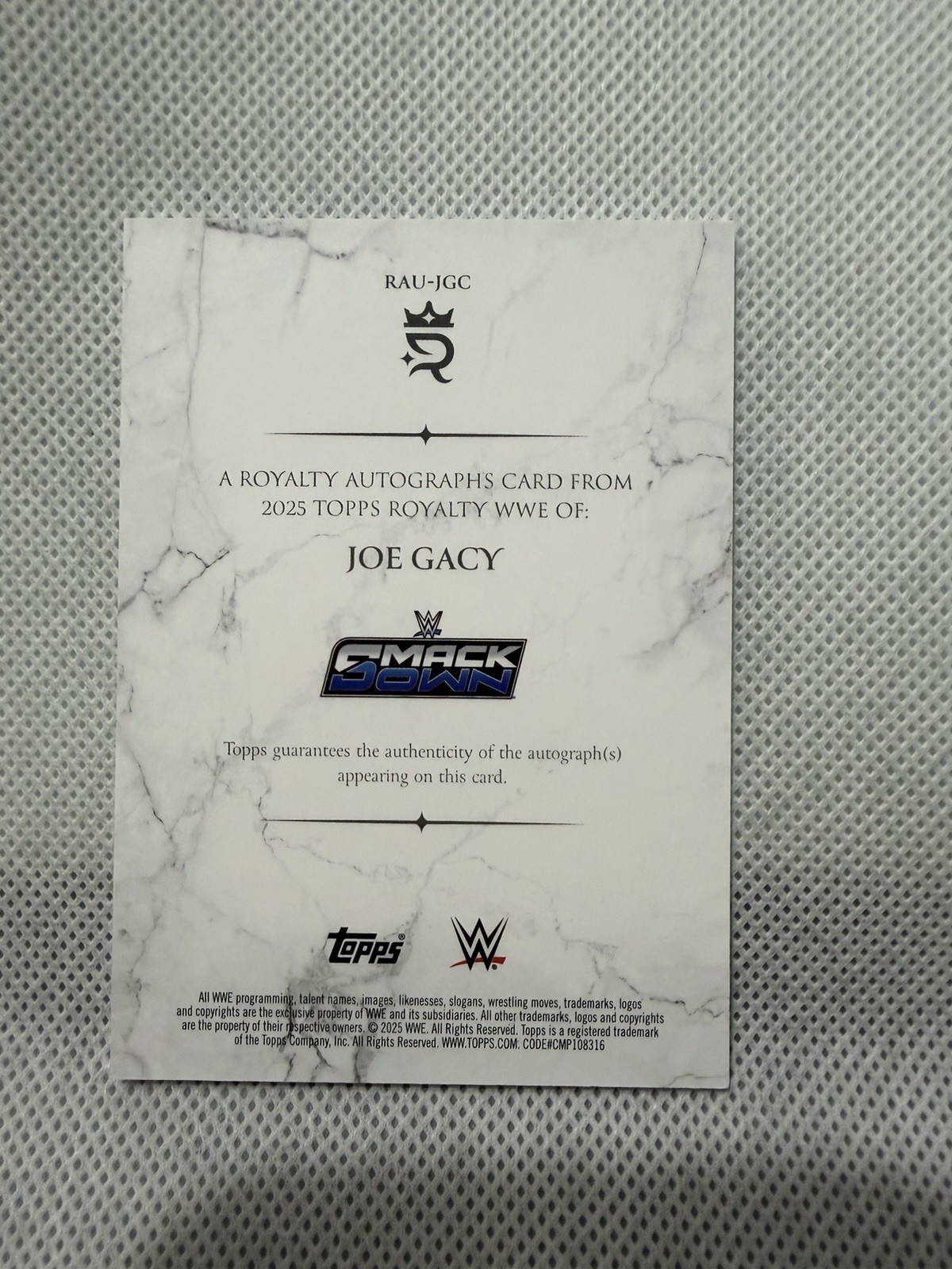 2025 Topps Royalty WWE Joe Gacy #RAU-JGC Royalty Auto #d /99 view 2