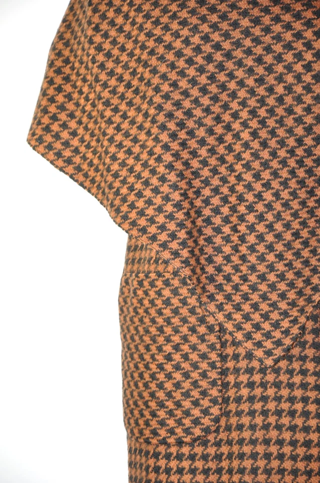 60s Vintage Brown Black Houndstooth Wool Tweed Short Sleeve Sheath Dress Women M - Image 4 of 4