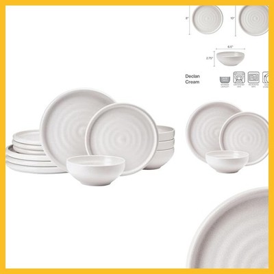 Mikasa Declan 12 Piece Stoneware Dinnerware Set, Service for 4, Modern Plate and