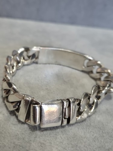 Heavy Mens Vintage Sterling Silver ID Curb Link Bracelet 9" - Picture 3 of 4