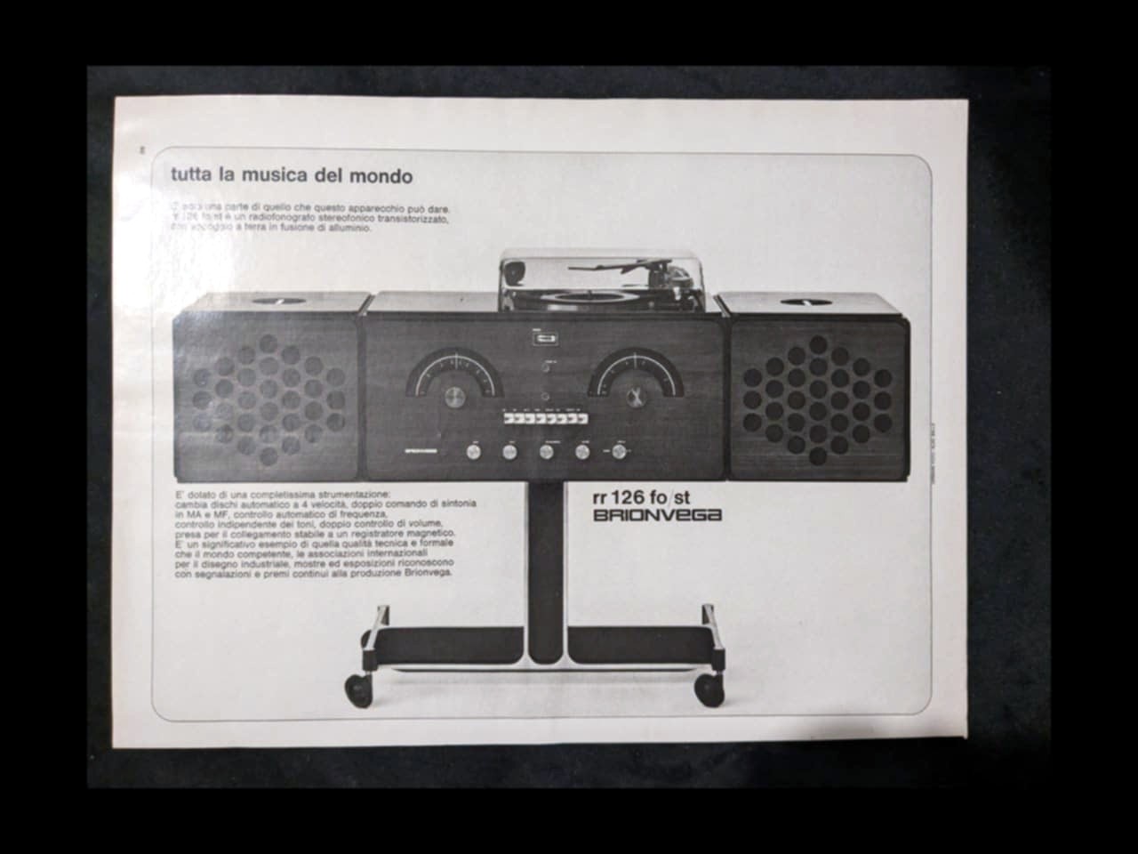 Brionvega RR126 Advertising Turntable Cutout AD 33.5x25 cm 1967