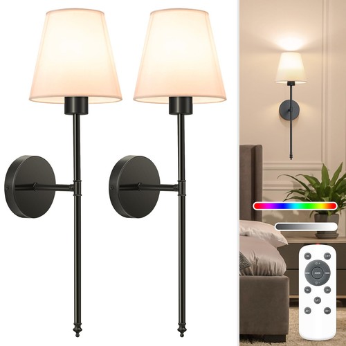 Battery Operated Wall Sconce Set of 2,Black Rechargeable Wall Lights with 520...