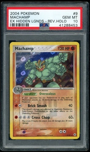 POKEMON MACHAMP-REV.FOIL 2004 EX HIDDEN LEGENDS #9 PSA 10 *POP 4*