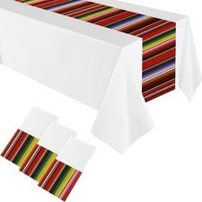 3 Pcs Mexican Fiesta Tablecloth 108 x 54 Inch Plastic Striped Table Cover for...