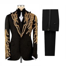 Men Suits Slim Fit Luxury Beading Single Breasted Wedding Tuxedos Rhinestone New