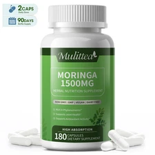 Organic Moringa Extract 180 Capsules Pure Herbal Enhances immunity Digestive