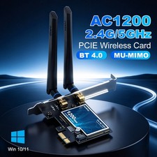 AC1200 WiFi 5 PCI-E Wireless WiFi Card Bluetoot 4.0 Dual Band Adapter Desktop PC
