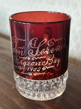 1902 EAPG Ruby Red Glass Souvenir Mug; John Servais; Sturgeon Bay Wisconsin