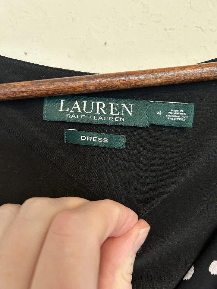 Vestido Lauren Ralph Lauren Negro Lunares Imitación Envolvente 4 Clásico Oficina Demure Foto 4 de 4