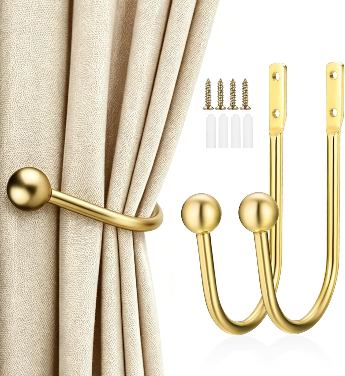 Metal Curtain Holdbacks, 2 Pcs Curtain Drapery Holdbacks, Curtain Tieback Hooks,