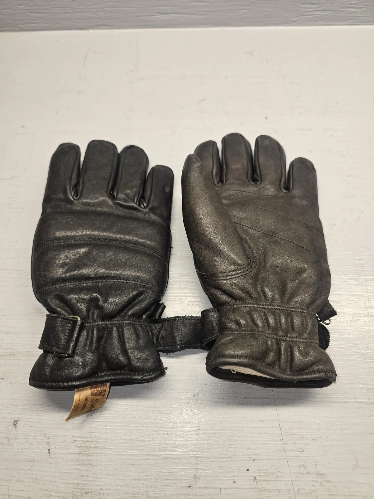 VTG Saranac Gloves Mens Medium Black Leather Ski Winter Insulated Lined USA