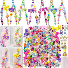 480Pcs Beaded Keychain Making Kit,Colorful Bag Charm Kit  Colorful DIY Bag Char