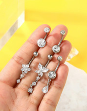 5PCS Belly Button Rings for Women 14G Dangle Navel Piercing Jewelry Set Surgical