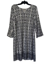 Tacera Women’s Midi Dress Plus Size 2X Black & White Abstract Notched V-Neck