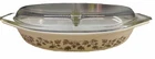 Vintage Pyrex Divided Casserole Dish Golden Gold Leaf Acorn 1-1/2 Qt with Lid