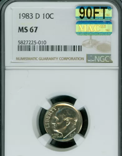 1983 D ROOSEVELT DIME NGC MS67 90FT PQ MAC FINEST MAC SPOTLESS $2,000.00 IN FT .