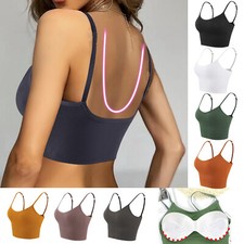 Women Strappy Sport Yoga Backless Bralette Padded Bra Crop Top Cami Vest Fitness