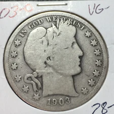 1903-O   VG-   Barber Half Dollar   LTY    Better Date    Combined Shipping