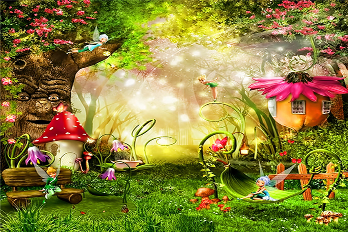 7X5FT Fairy Old Tree Flowers Landscape Vinyl Studio Backdrop Photo