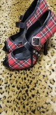 FUNTASMA Red Tartan Plaid w Black Patent Leather Heels 8 Hot Topic 