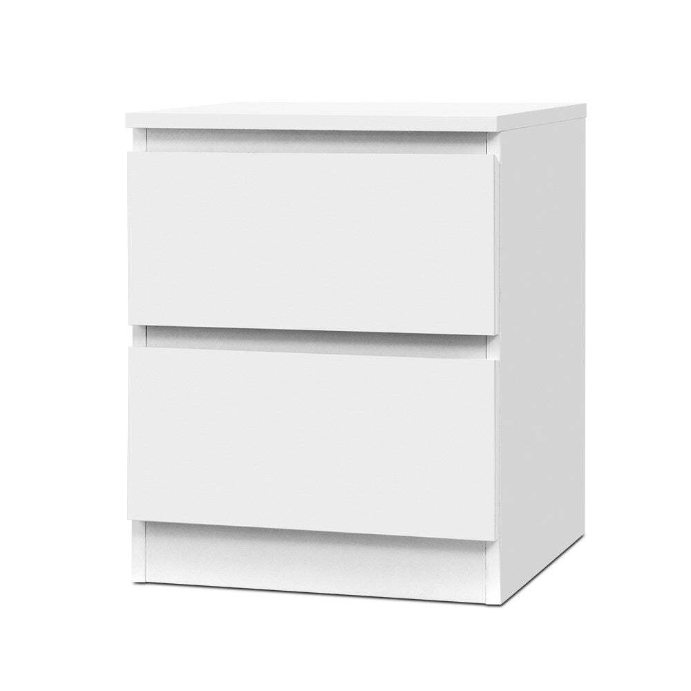 White Modern Bedside Table with Drawers and Lamp Shelf