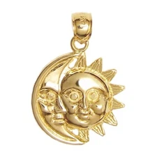 New 14k Yellow Gold Sun Moon Pendant