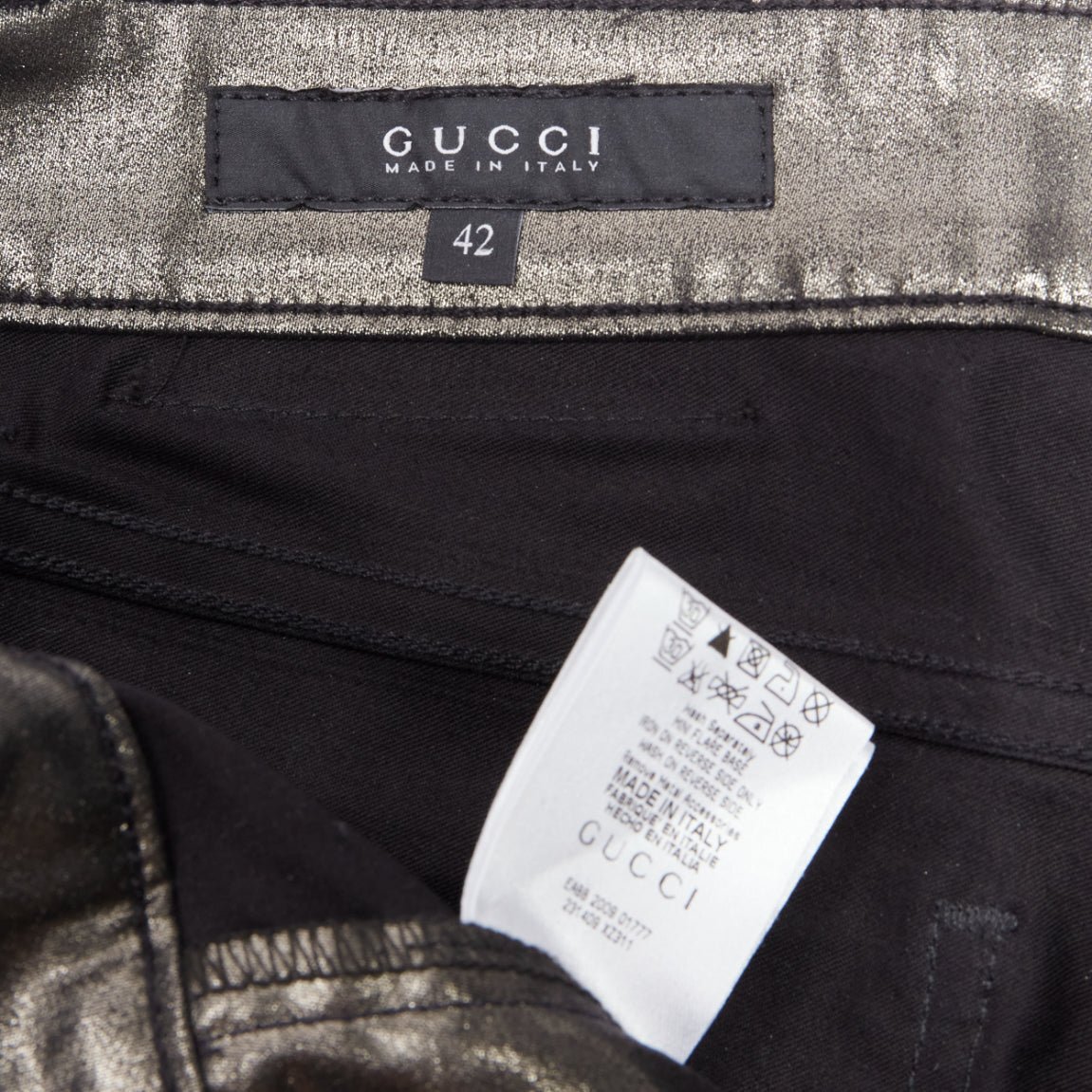 GUCCI Vintage gold gunmetal sheen hip chain flare leg pants GUCCI Vintage gold gunmetal sheen hip chain flare leg pants