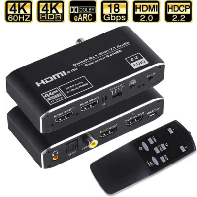 HDMI eARC Audio Extractor Switch 4K 60Hz HDMI to Toslink Coax