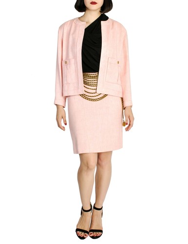 CHANEL Vintage Rosa Nubby Lino Tweed Due Pezzi Giacca e Gonna | eBay