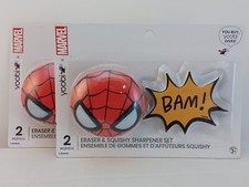2 Sets  Squishy Spiderman Pencil Sharpener - Bam  Eraser - Marvel Yoobi  -C