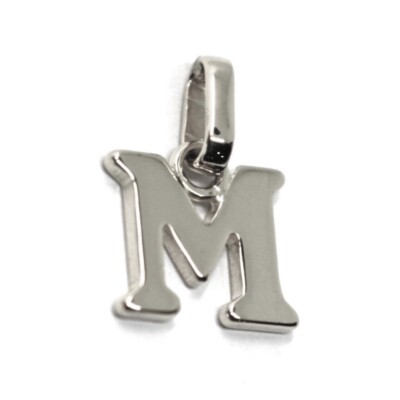 solid 18k white gold charm pendant small initial letter M, 10mm, 0.4 inches