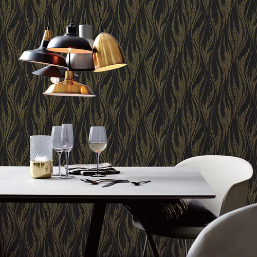 Wave Black Gold Metallic Wallpaper Roll 3D Nonwoven Wall Paper eBay