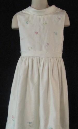Perfectly Dressed Sleeveless Ivory Dress with Embroidered Flowers Size 8
