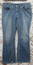 Seven 7 Pants Women 12 Blue Denim Jeans Boot Cut Embroidered Mid-Rise Stretch